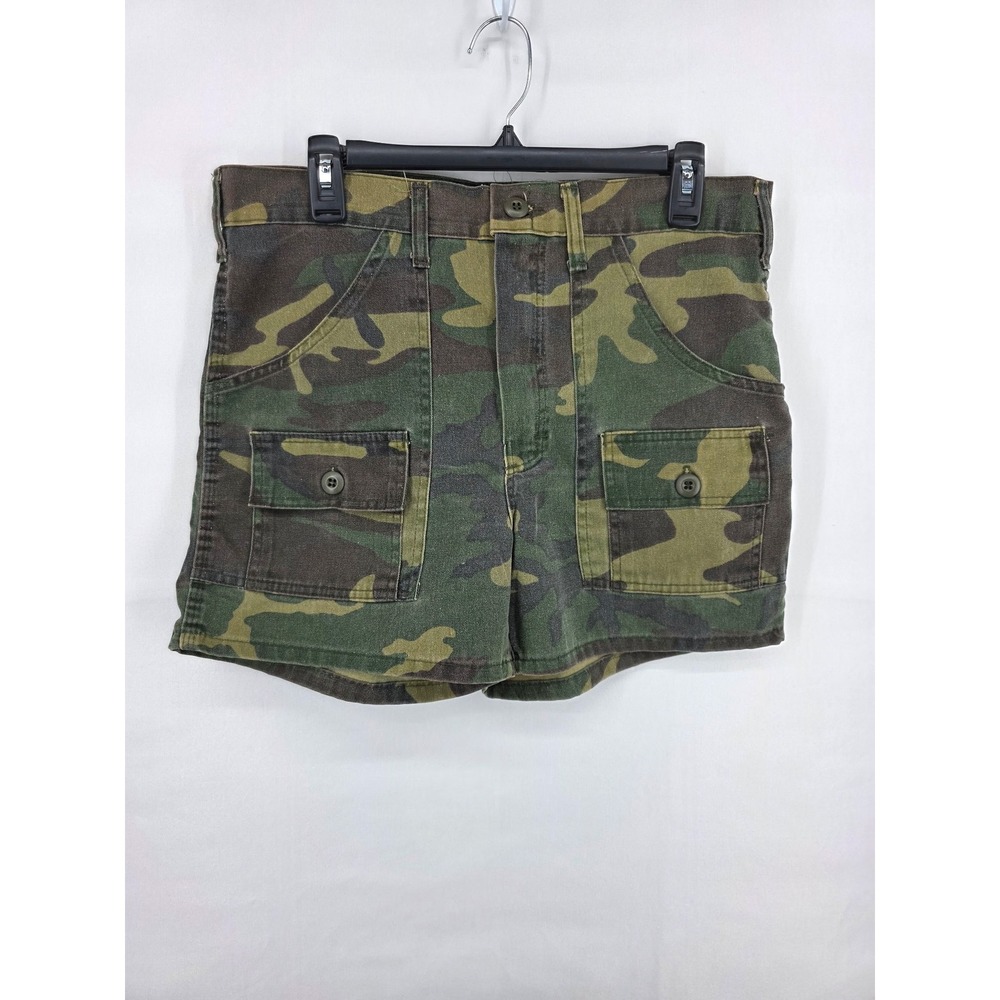 Vintage High Waisted Camo Cargo Shorts Green Woodland Camouflage Utility 27